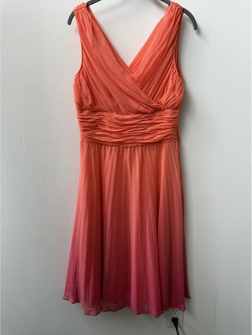 Vintage Sigrid Olsen Ombre Silk Chiffon Midi Dress Coral Pink Size 8